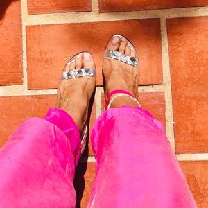 Vintage Stuart Weitzman Silver Gem Slingback Heels